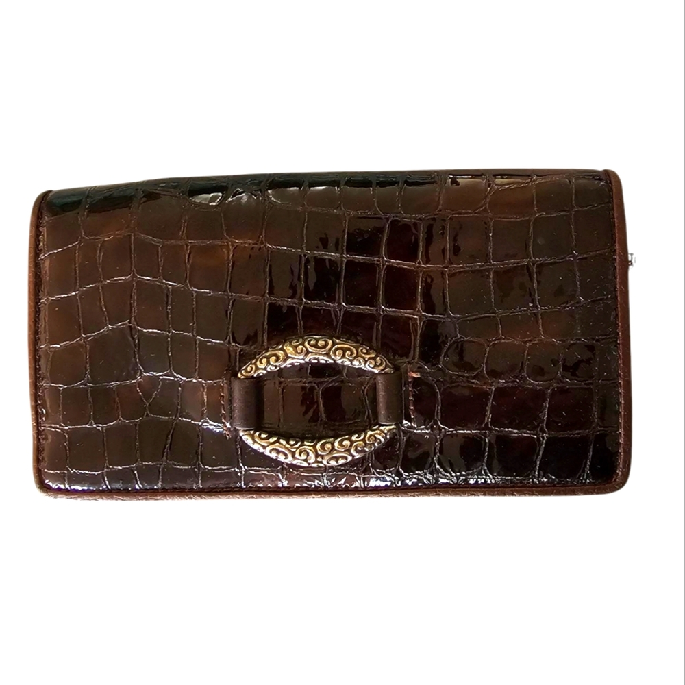Brighton Elegant Brown Crocodile-Embossed Clutch